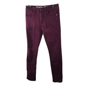 Men's Seven Souls Burgundy Skinny Fit Denim Jeans Size 32/32 Actual 29/29